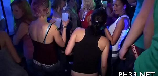  Tons of group sex on dance floor blow jobs from blondes with cock juice at face
